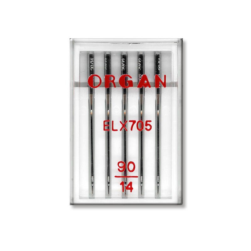Голки швейні хромовані ORGAN EL×705 №90 пластиковий бокс 5 штук для оверлоку, розпошивалки (7020)
