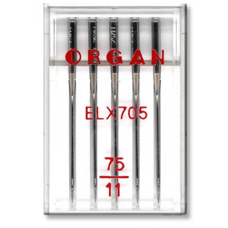 Голки швейні хромовані ORGAN EL×705 №75 пластиковий бокс 5 штук для оверлока, распошивалки (7040)