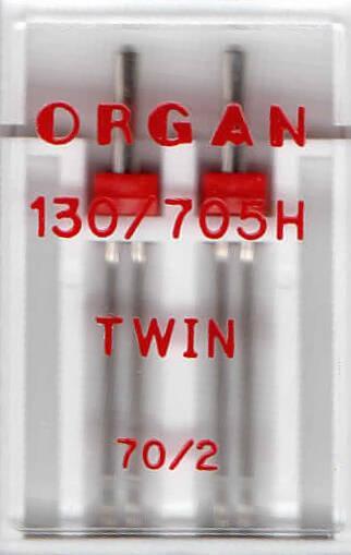 Голки швейні подвійні універсальні ORGAN TWIN №70/2 пластиковий бокс для побутових швейних машин  (7046)