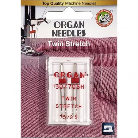 Голки швейні подвійні для трикотажу ORGAN TWIN STRETCH №75/2,5 для побутових швейних машин блістерна упаковка 2 шт (7013)